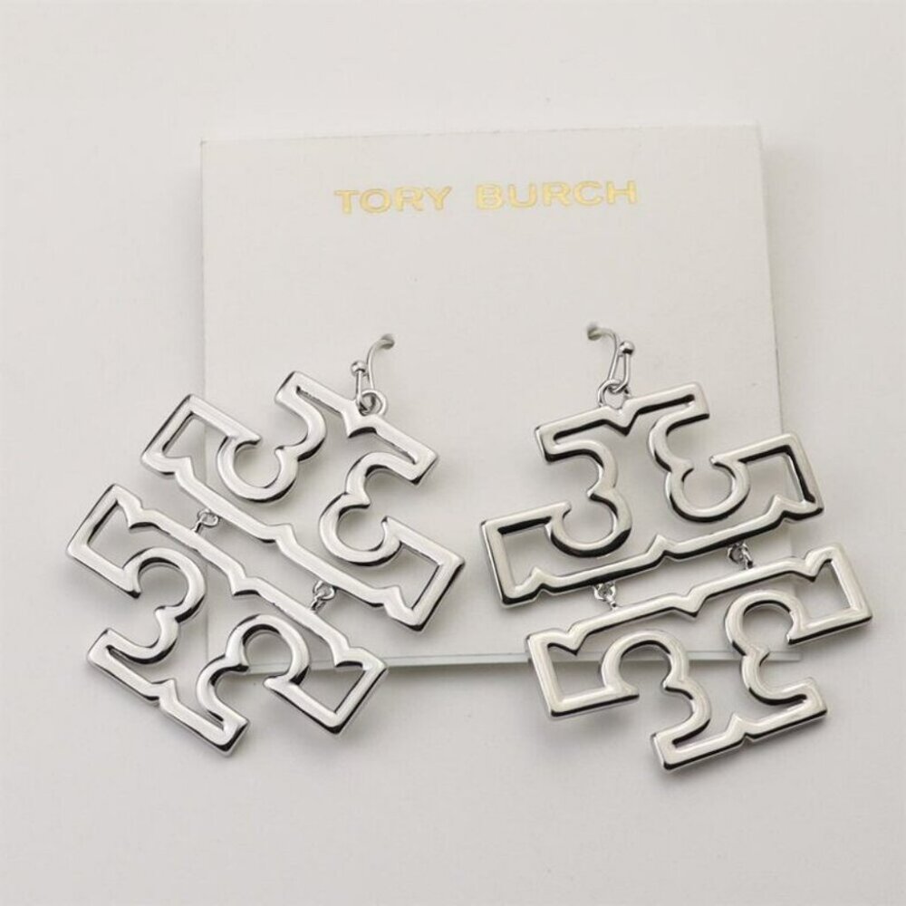 💎Tory Burch Silver Logo Drop Earrings ✨